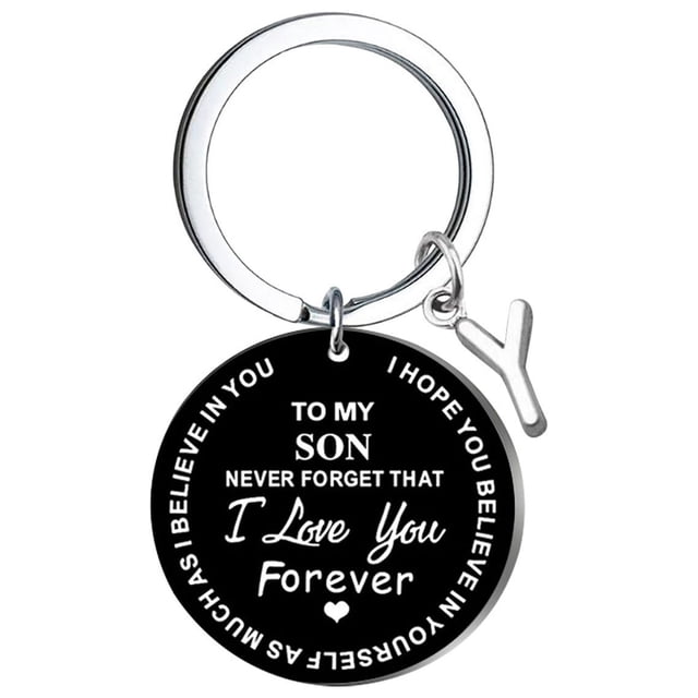Llaveros para mujer, llavero de billetera, llavero de auto, llavero DIY para mi hijo, llavero de acero inoxidable negro con apellido de 26 letras, 2,5 cm, decoraciones de moda