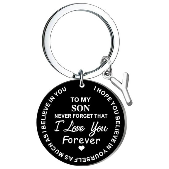 Weloille DIY To My SON Black Stainless Steel Last Name 26 Letter Keychain 2.5cm