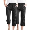 thumbnail image 2 of Simua Pantalon Capri pour Femmes Été Grand Jambe avec Poches 2 Pcs, 2 of 6