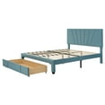 thumbnail image 4 of SYNGAR Queen Size Fully Velvet Upholstered Platform Bed Frame with Headboard and Big Storage Drawer, Strong Mattress Foundation Queen Bed Frames for Kids Teens Adults, No Box Spring Needed, Blue, 4 of 12