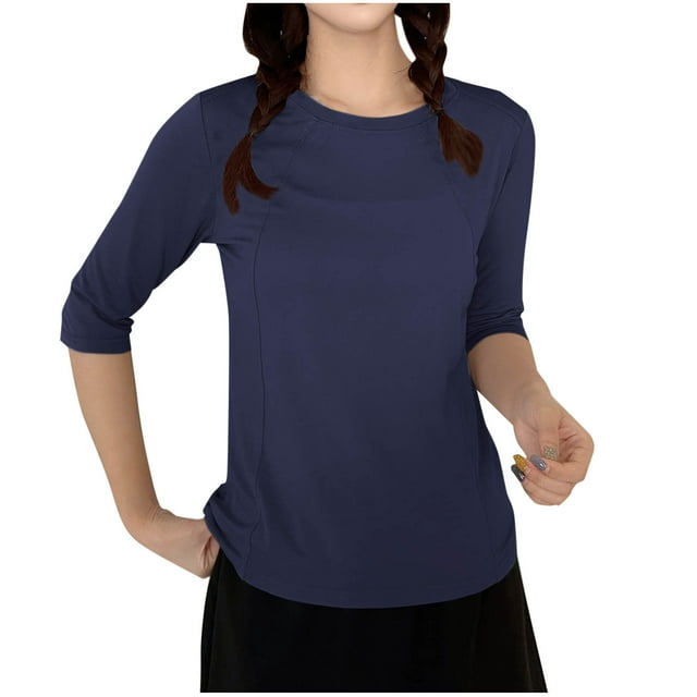 Dagugfen Hauts de Pyjama pour Femmes Manches 3/4 Col Rond Ample Confortable Doux T-Shirts Basiques Vêtements de Détente Blouse Décontractée