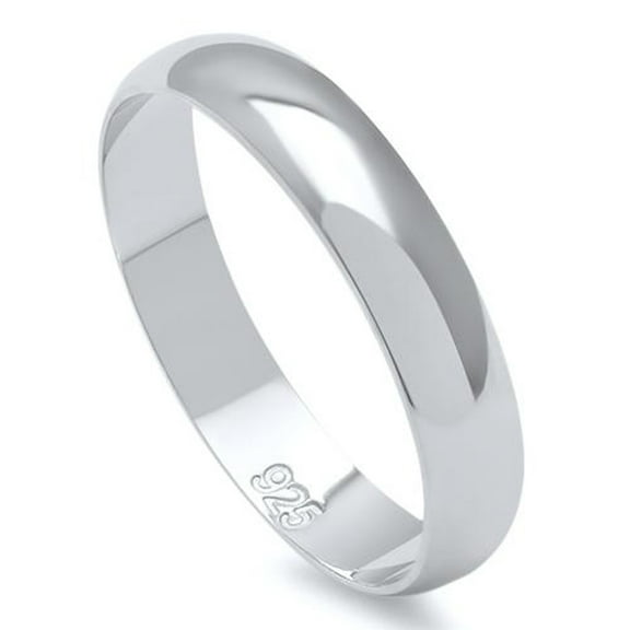 Sterling Silver Round Plain Bridal Band Ring 4MM Size 14