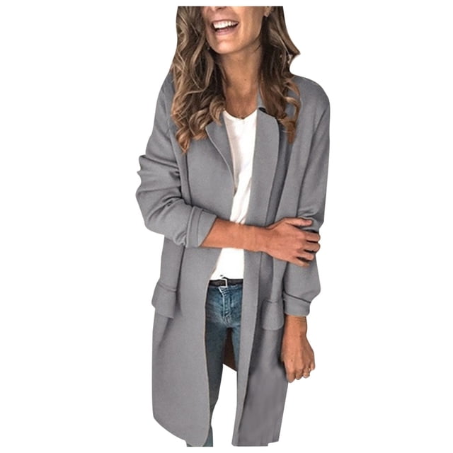 Ladies Workoffice Blazer Solid Color Fitted Suit Single Breasted Blouse Button Down Fashion Jacket Lapel Notched Elegant Cardigan Mid Length Leisure Outwear