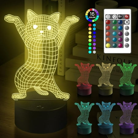 

Cute Disco Cat Night Light 16 Colors Remote Control & Smart Touch Dimmable 3D Illusion Bedside Lamp With Smart Touch & Usb - Funny Birthday Bedroom Decoration Gifts For Kids Teens Girl Cat Lovers