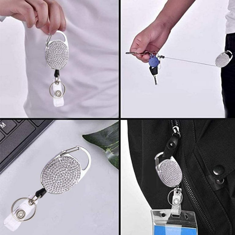 4 Pack Retractable Badge Holders with Carabiner Clip, Key Ring