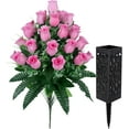 thumbnail image 4 of Sets Artificial Cemetery Flowers,Outdoor Grave Decorations Roses,Beautiful Arrangements Bouquet with Cemetery Vase,Lasting and Non-Bleed Colors (Light Pink), 4 of 5