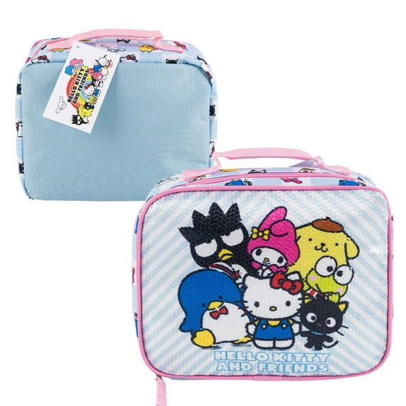 Hello Kitty And Friends Rectangular Lunch Bag - 9.5" - Sequin Blue And Pink