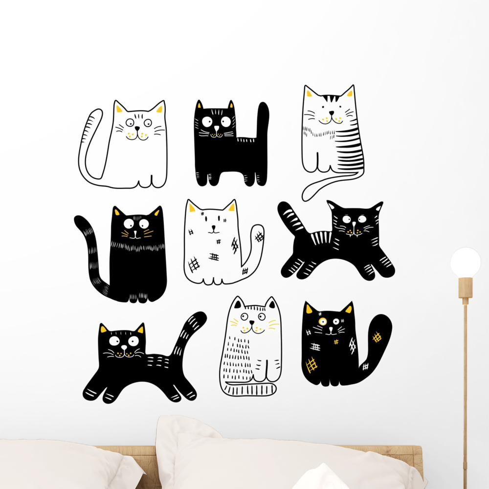 Hand Drawn Cats Wall Decal Sticker Set Wallmonkeys Individual Peel and ...