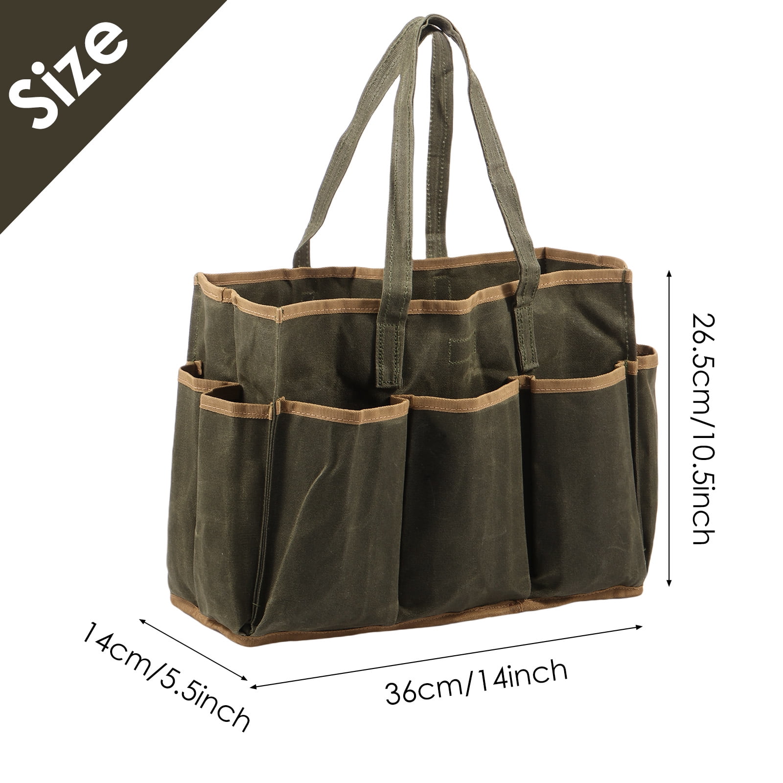 Ikoopy Waxed Canvas Multi Pocket Tool Tote Bag Large Capacity Waterproof Gardening Tool Bag With Portable Handle for Gardener Electrician Contractor Repairman