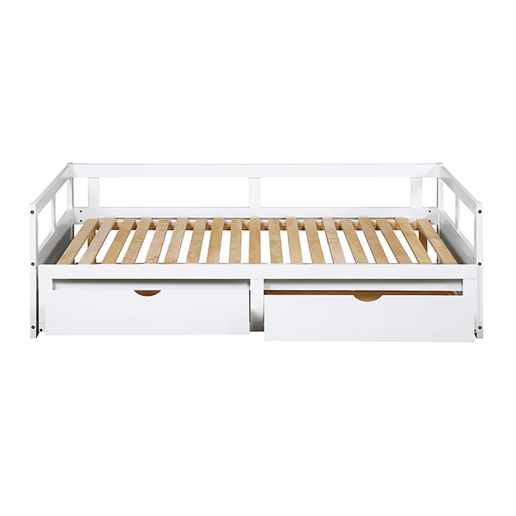 Irene Inevent Wooden Daybed with Trundle Bed and 2 Storage Drawers Extendable Sofa Support Platform for Bedroom Living Room