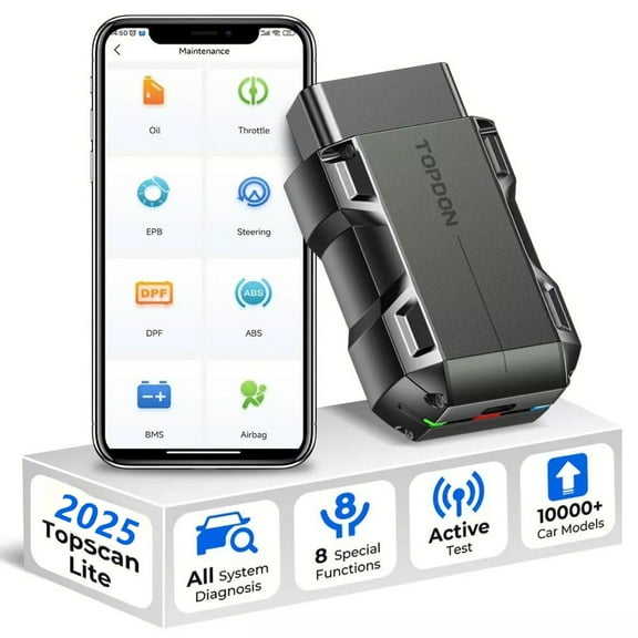 TOPDON TopScan OBD2 Scanner Bluetooth, Bi-Directional Scanner Wireless All System Diagnostic Tool for iOS & Android, 8  Hot Reset, Repair Guides, Check Engine Car Code Reader