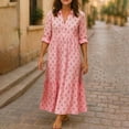 thumbnail image 4 of Smsaxvxz Women's Summer Plus Size Dresses Fashion Floral Printed V Neck Long Sleeve Casual Loose Beach Vacation Maxi Shirt Sundress Pink L, 4 of 8
