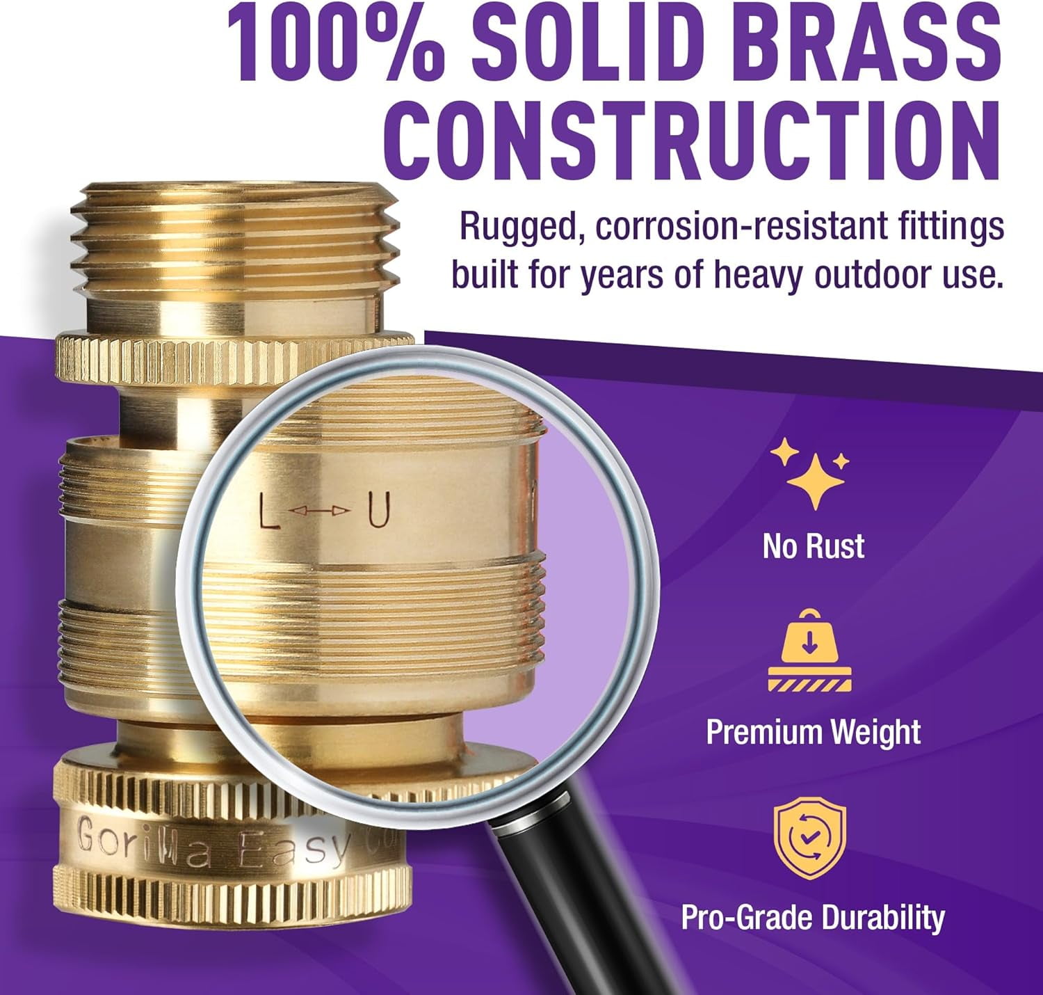MKEUDQ-Locking Garden Hose Quick Connect Fittings. 3/4 Inch GHT Solid Brass Leak Proof to 200 PSI Heavy Duty