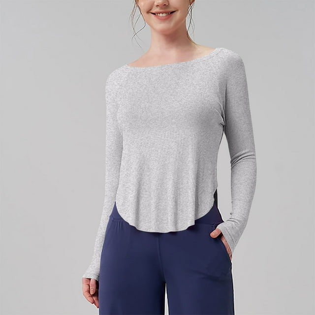 Wensltd Long Sleeve Shirts for Women Scoop Neck Lightweight Stretchy Basic Tops Blouse