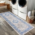 thumbnail image 4 of MeyJey 2'x6' Oriental Runner Rug for Hallways, Traditional Non Slip Machine Washable Area Rugs Distressed Vintage Floor Carpet for Bedroom Kitchen Dinning/Living/Laundry Room, Blue/Tan, 4 of 6