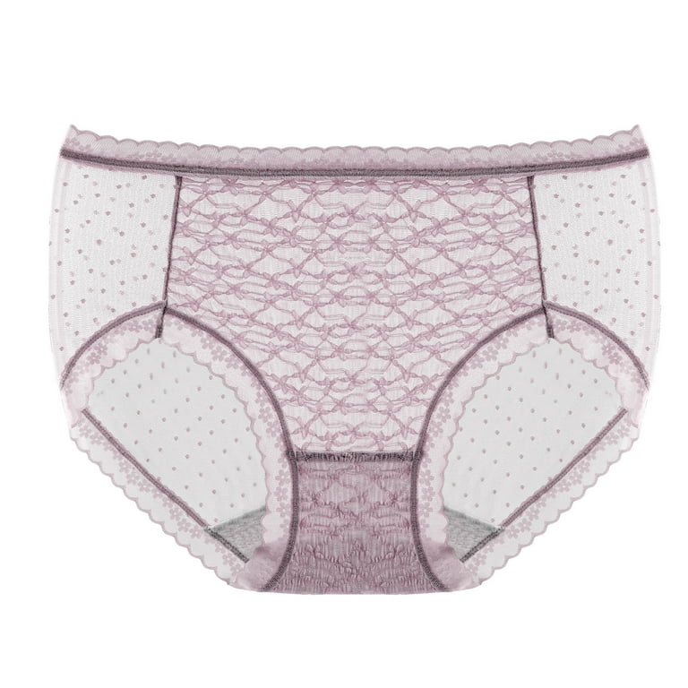 CBGELRT Women's Brief Lace Panties Women's Underwear Soft Breathable  Seamless Cotton Crotch Briefs Mid Waist Solid Transparent Underpant Lingerie  XXL Purple 