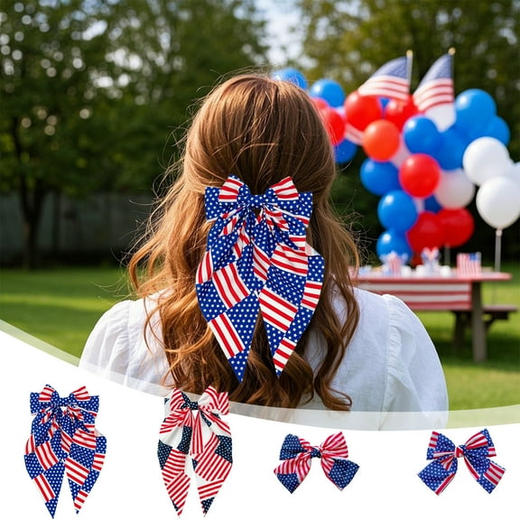 4th of July Accessories under $5! kkbbma 4th of July Patriotic Hair Bows Clip Red White Blue Cheer Barrettes Hairpins Independence Day Xmas Party Decor Accessories Gift