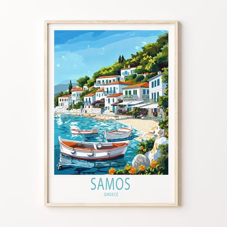 Samos Greece Travel Wall Art 3, Unframed Paper Poster 8x10in
