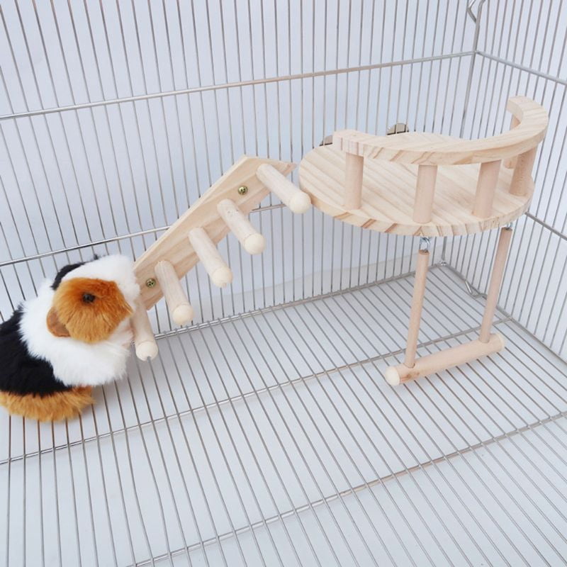 Hamster Climbing Toys for Cage Small Playground Natural Wood Swing Platform Ladder Chew Toy for Dwarf Hamsters