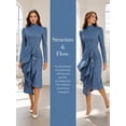 thumbnail image 6 of Women's Blue Denim Midi Length with Asymmetric Line Midi Dress for Wedding Guest, Prom and Evening Party, 6 of 9