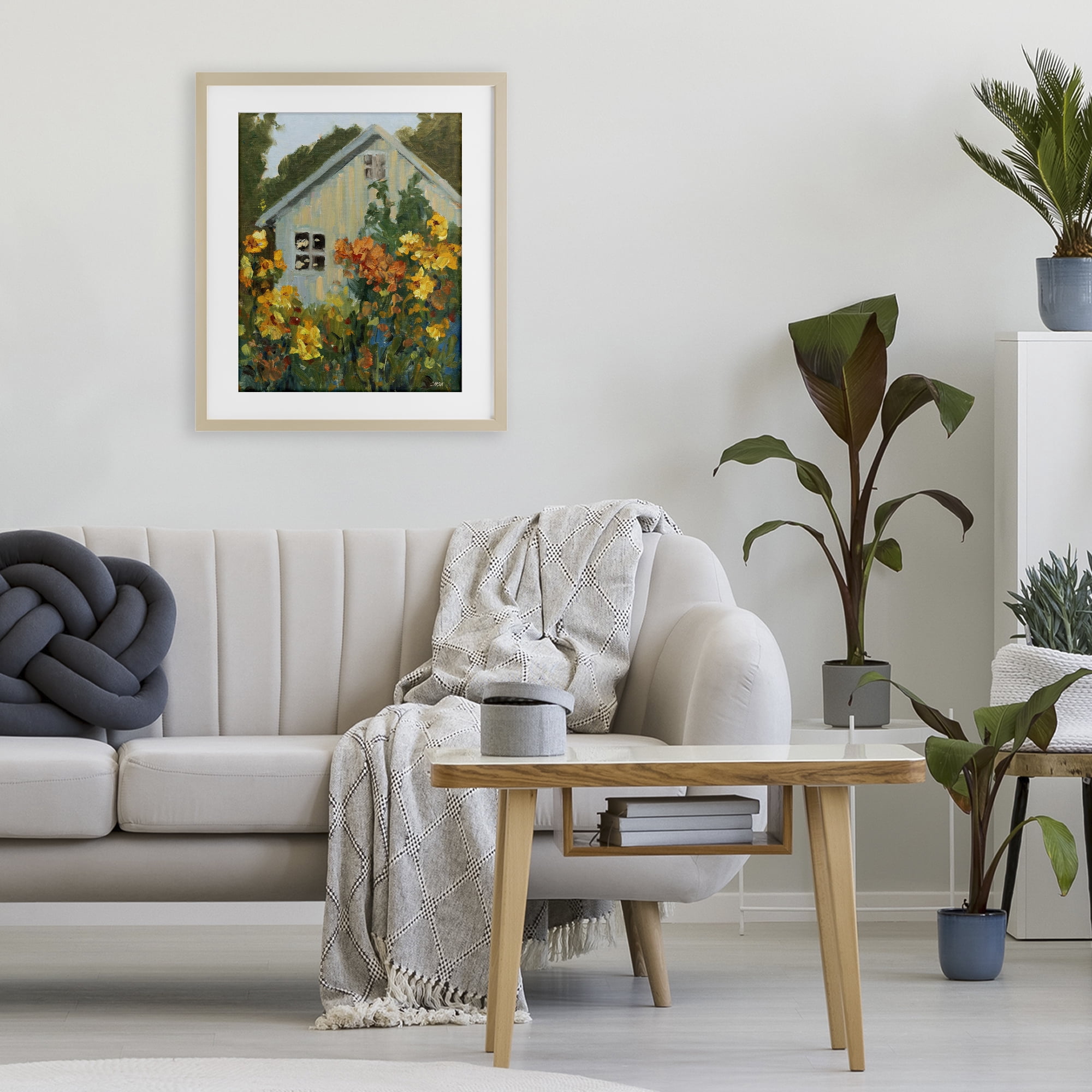 Stupell Industries Sunlit Cottage Garden View Birch Framed Print Under Glass, design by Carson Overstreet