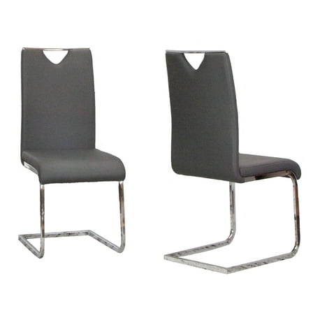 Doral Dark Gray Faux Leather Dining Chairs w Chrome Cantilever Base Set of 2