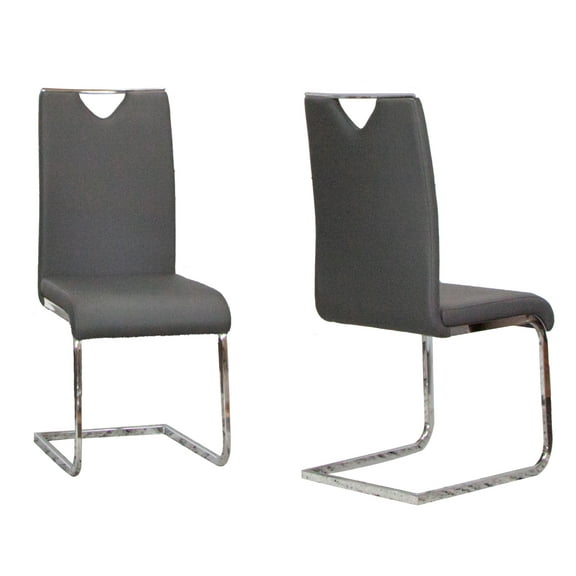 Doral Dark Gray Faux Leather Dining Chairs w Chrome Cantilever Base Set of 2