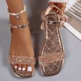 thumbnail image 3 of Rokment Metallic Sparkly Rhinestones Dressy Sandals for Women Ladies 2026 Delicate Bling Square Toe Flat Ankle Strap Low Heels Bride Wedding Low Heel Dress Summer Shoes Beach Gold Size 6, 3 of 5