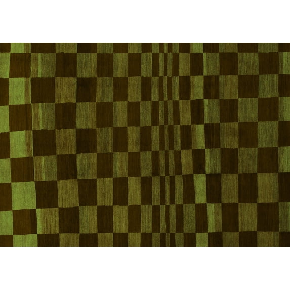 Ahgly Company Indoor Rectangle Checkered Green Modern Area Rugs, 7' x 9'