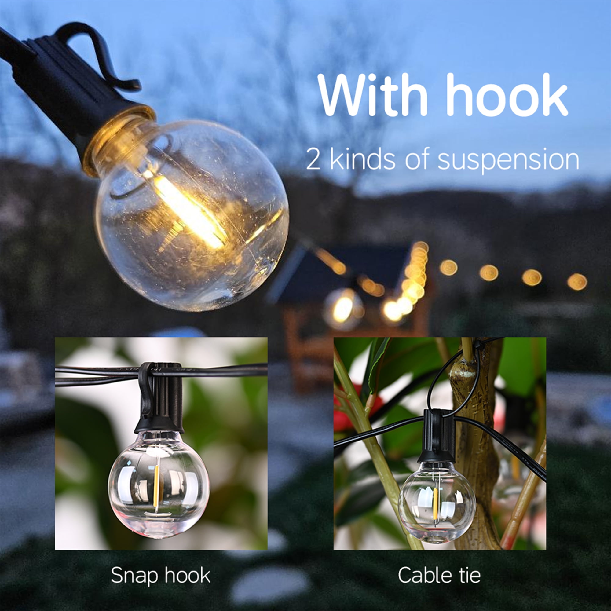 Luziki Lighting 56 Ft Outdoor LED String Lights with 27 G40 Vintage Edison Bulbs (2700K Warm White) - Waterproof, Connectable, for Patio, Garden, Pergola, Bistro, Café & Backyard - Black Wire