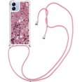 thumbnail image 4 of Long Crossbody Lanyard Clear Case for Samsung Galaxy A04E with Adjustable Neck Strap, Glitter Sparkly Bling Quicksand Phone Cover Cases for Samsung Galaxy A03 / A04E / M04 /F04 QKG Rose Gold, 4 of 14