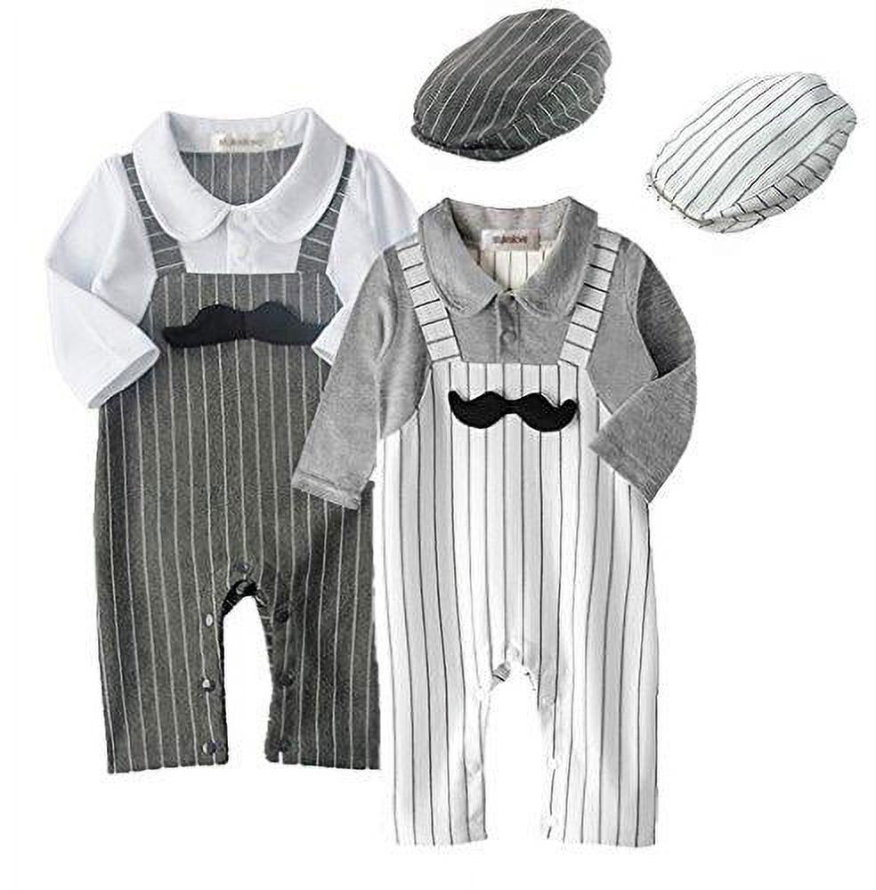 stylesilove 3D Mustache Long Sleeve Baby Boy Romper Onesie Clothing Set - 2 Colors