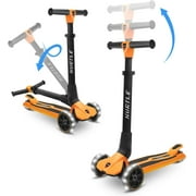 3-Wheel Foldable Kids Scooter - Child Toy Scooter with Built-in LED Wheel Lights, Easy Maneuvering Lean-to-Steer Technology (Orange)