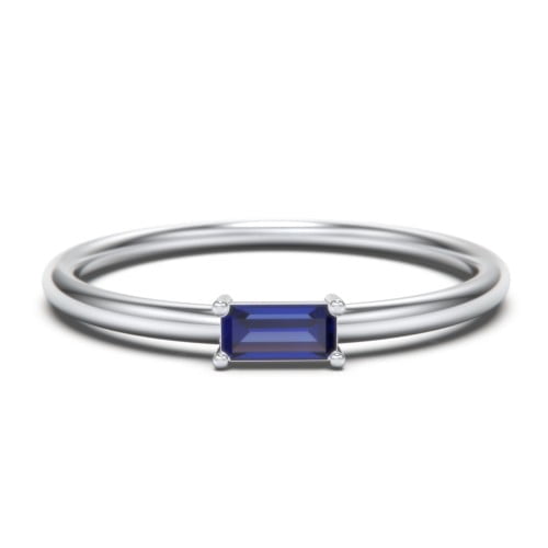East-West Stackable Baguette Birthstone Ring - Blue Sapphire (September)