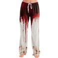 thumbnail image 2 of JULMCOMO Halloween Pajamas Pants for Women Pumpkin Blood Print Drawstring Elastic Waisted Casual Pjs Funny Print Loose Fit Comfy Sleepwear Lounge Pants White L, 2 of 5