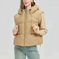 thumbnail image 6 of Fanxing Women's Hooded Puffer Vest Winter Zip Up Lightweight Sleeveless Warm Crop Jacket Outerwear Padded Coat with Pocket Khaki 2XL, 6 of 9