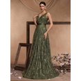 thumbnail image 3 of Olive Green Sequin Embroidered V-Neck Sleeveless Maxi Evening Gown, 3 of 30