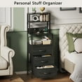 thumbnail image 5 of Satifur Tall Nightstand with Charging Station and LED Lights, Bedside Table with Bookshelf,3 Fabric Drawers, Black Oak, 5 of 8