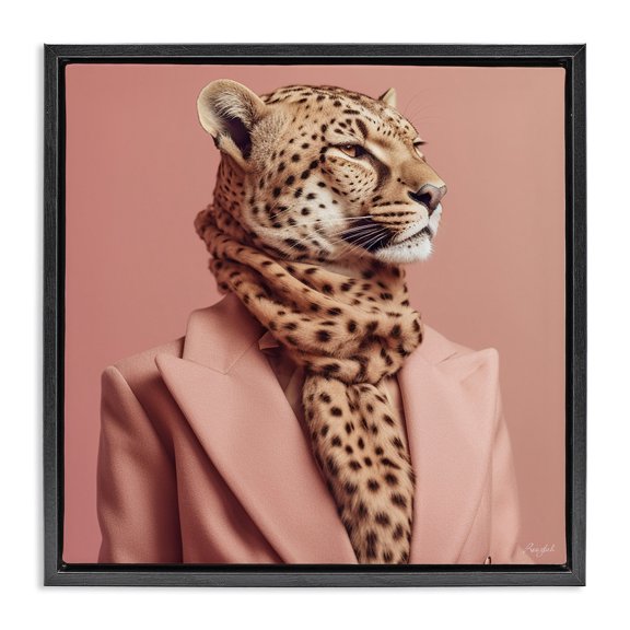 Stupell Industries Fashionable Cheetah Portrait Animals & Insects Painting Black Floater Framed Canvas Art Print Wall Art, 25 x 25