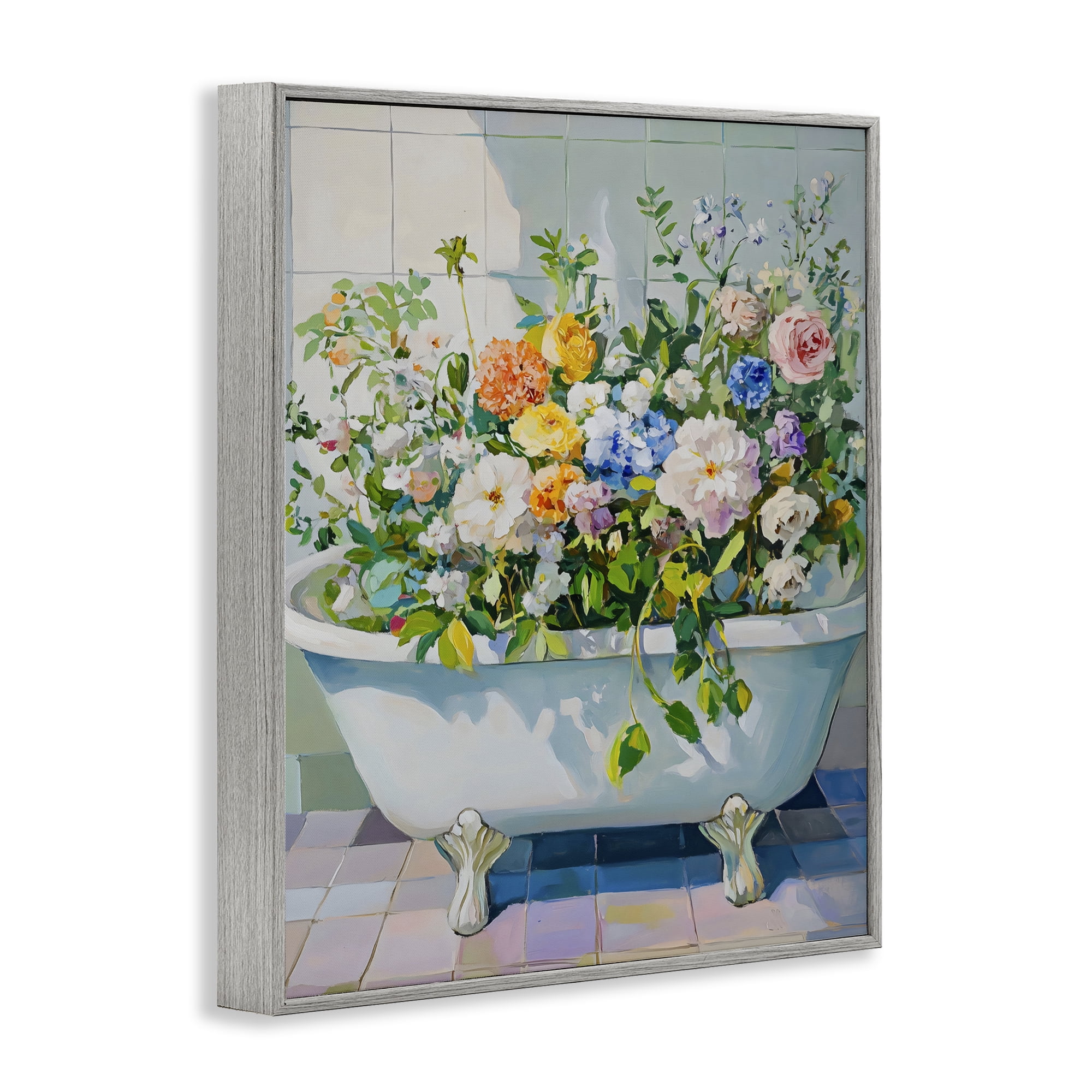 Stupell Industries Vintage Bathtub Bouquet Overgrowth Gray Framed Giclee Art, design by The Prints Vibe