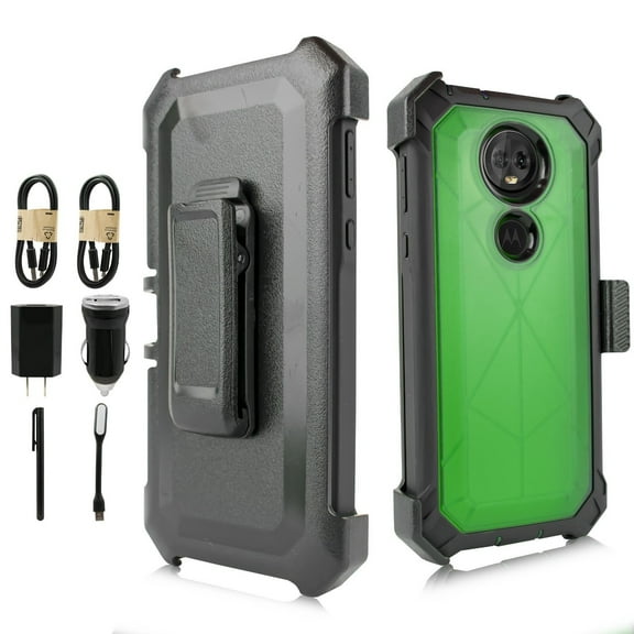 Value Pack ! for 6" Moto E5 Plus Moto E5 Supra XT1924 case Phone Case 360° Cover Screen Protector Clip Kickstand Holster Hybrid Shock Bumper combo green
