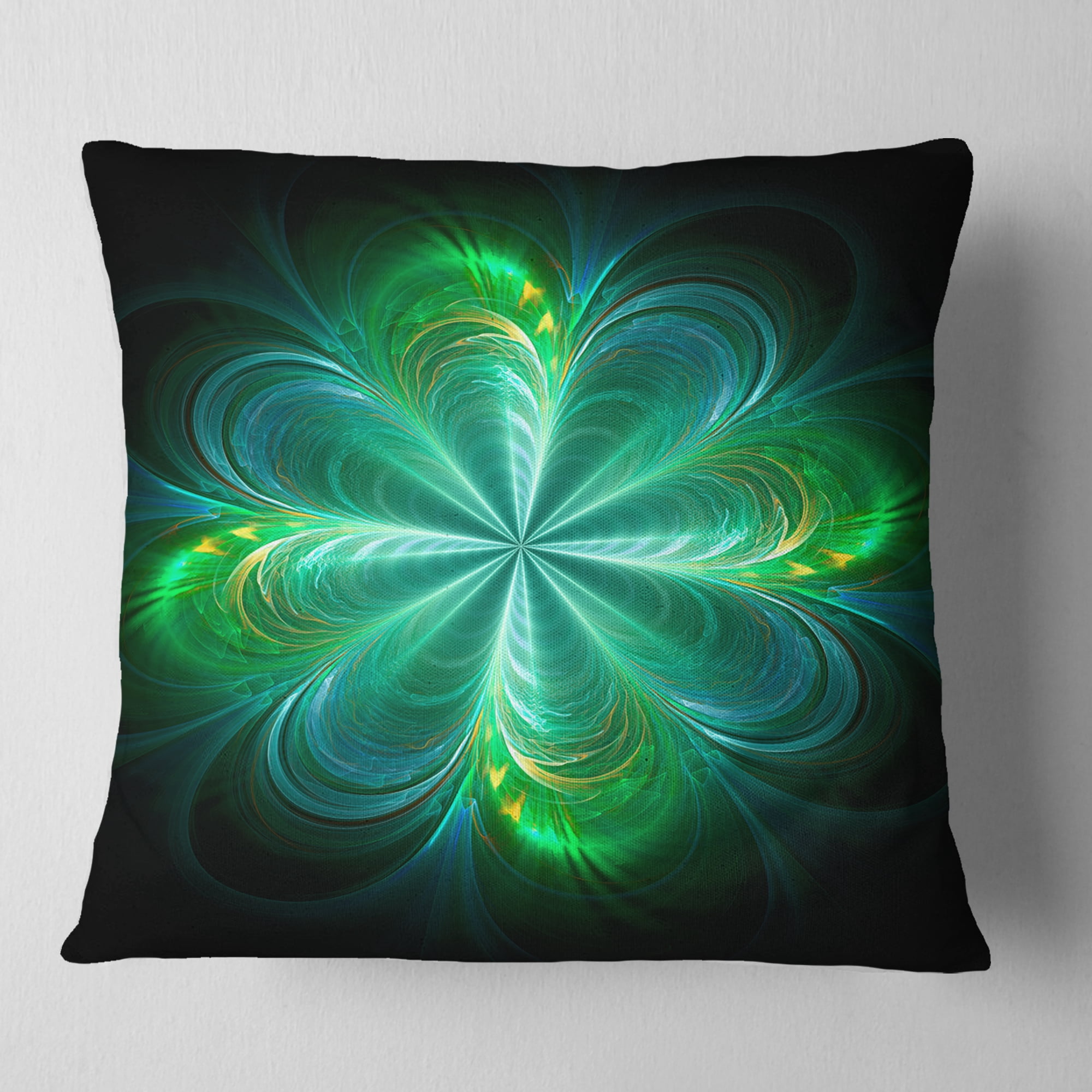 Designart Green Fractal Flower Blooming - Abstract Throw Pillow - 18x18