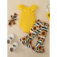 thumbnail image 3 of Arvbitana 0M 3M 6M 12M 18M Baby Girl Clothes Suits Solid Color Lace Ruffles Boat Neck Sleeveless Romper Floral Print Flare Pants Headband 3Pcs Set, 3 of 9