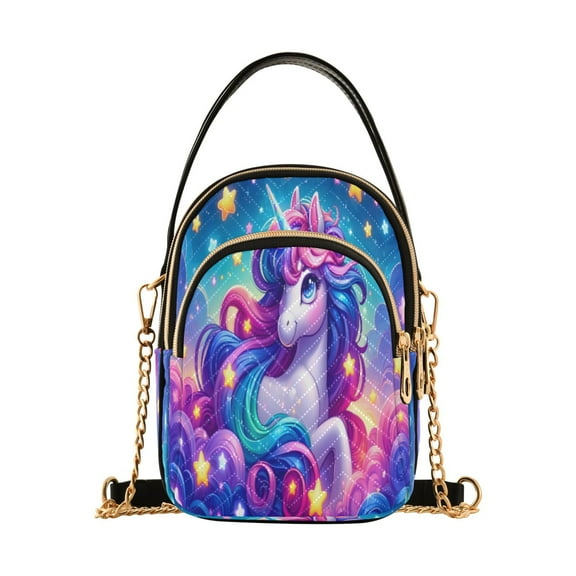 ALAZA Chain Crossbody Bags for Women Cartoon Unicorn Rainbow Stars Shoulder Handbag Phone Purse