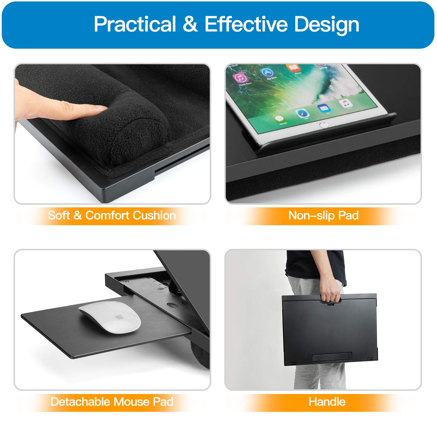 Adjustable Laptop Lap Desk Fits up to 15.6" with 6 Adjustable Angles, Detachable Mouse Pad, & Dual Cushions - image 5 of 8