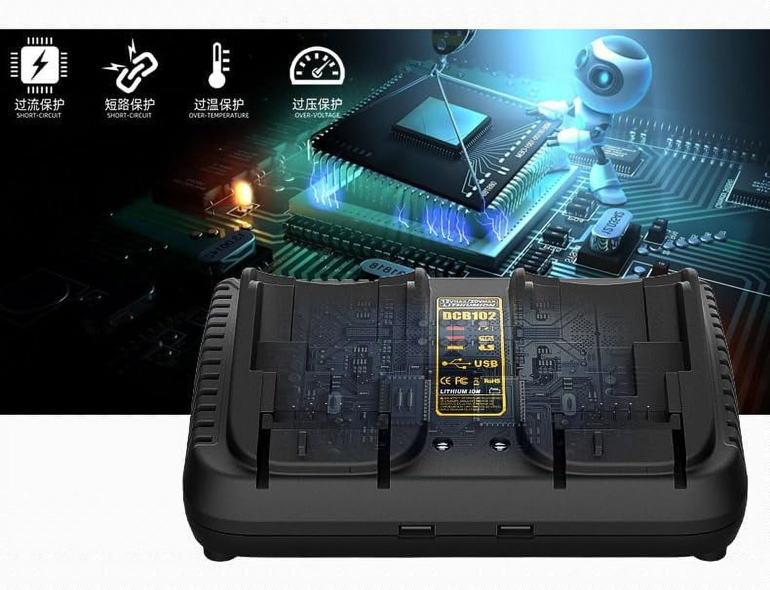 Dual Battery Charger Replace for Dewalt 12V/20V MAX Charging Station DCB102 DCB101 DCB105 DCB112 DCB107 Lithium Battery DCB200 DCB203 DCB204 DCB606 Power Tools（Charger only）