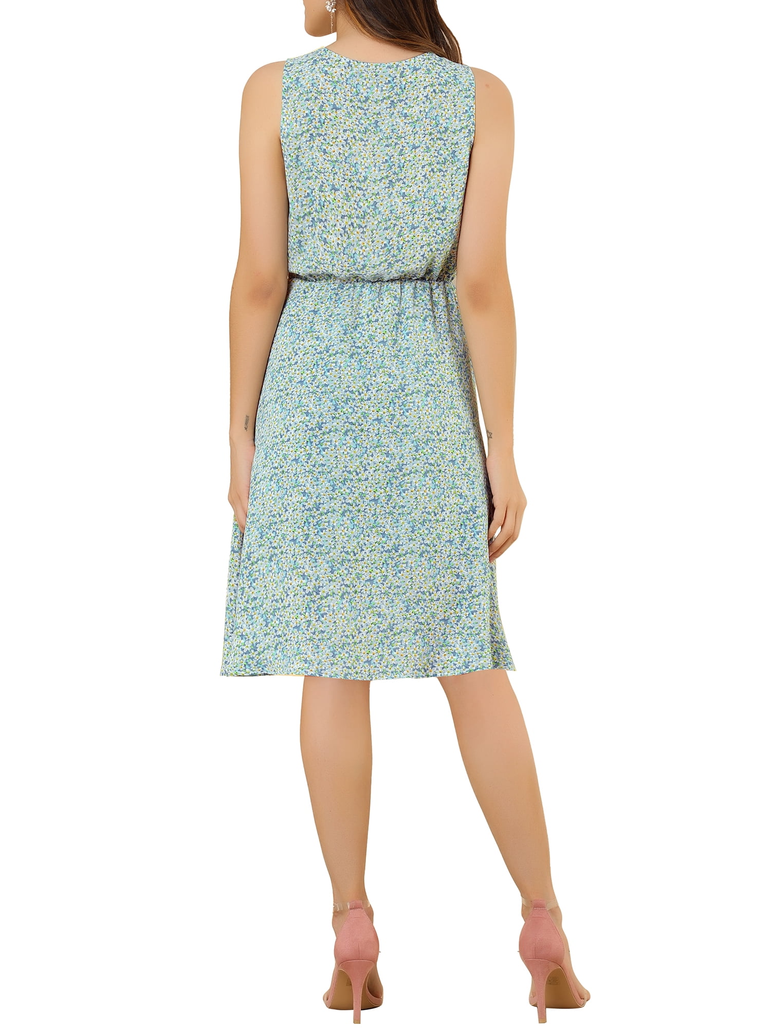 DARING DIVA Floral Sleeveless Drawstring Waist A-Line Dress XS Light Blue
