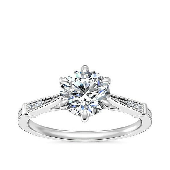 0.55 Ct Brilliant Round Cut Natural Diamond Radiant Solitaire Engagement Ring for her Solid 14K White Gold Size 5.5