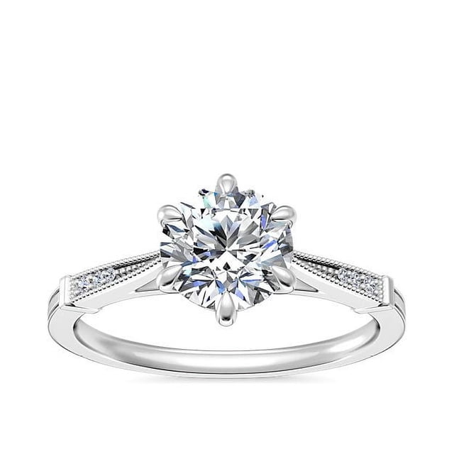 0,55 Ct P.t. Forme Ronde Diamond Naturel Dernier Design Bague de Fiançailles Solitaire pour Femme en Or Blanc Massif 18K Taille 8