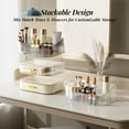 thumbnail image 3 of Makeup Organizer for Vanity with Stackable Drawers, 360 Rotating Makeup Brush Holder Large Cosmetic Display Case for Dresser, Bathroom Countertop Skincare Organizers and Storage, Elegant White, 3 of 17